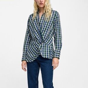 Zara DRAPED PLAID SHIRT
